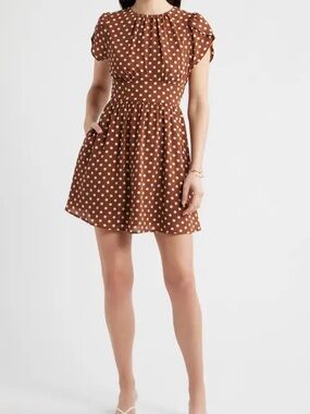 Chelsea28 Polka Dot Short Sleeve Fit & Flare Dress - Brown